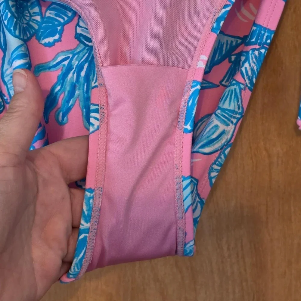 Stella Parker Pink Seashells Tiered Ruffle Tankini Set Pink Blue Small